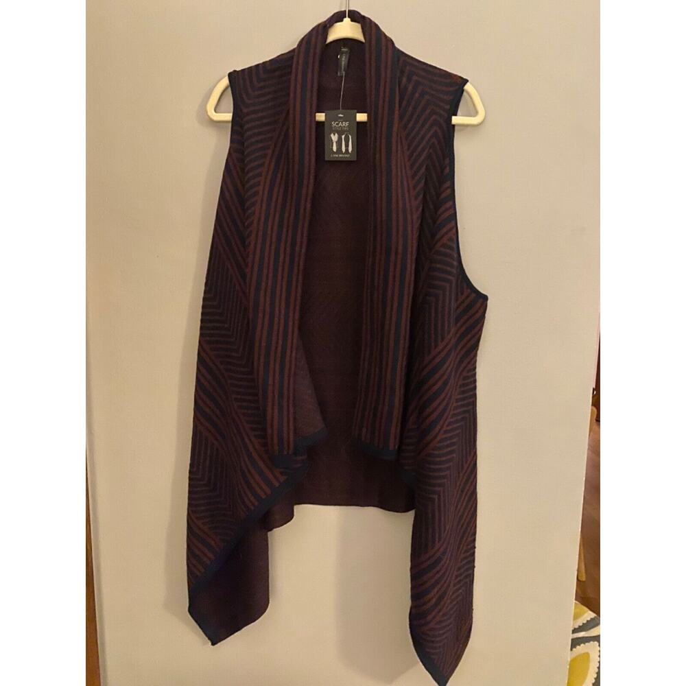 NEW Lane Bryant Burgundy Print Long Sweater Vest Scarf Cardigan One Size NWT